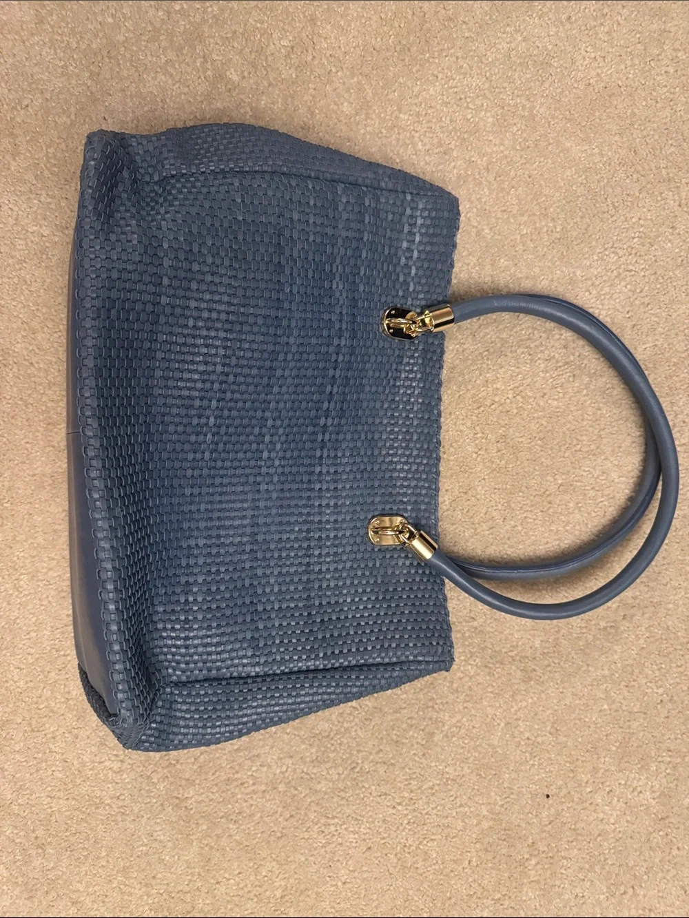 Cole Haan (2015) Blue Woven Tote with Gold Hardware